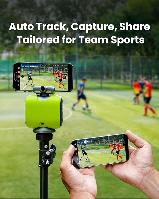Chameleon AI Auto Sports Action Camera - 4K 60FPS Soccer Camera and Basketball Tracking Camera for Team Sports, Live Streaming, No Subscription, Works with iOS & Android (Lemon Green)