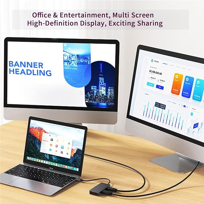 USB C to Dual HDMI Docking Station, USB C to Dual HDMI(4K@30Hz) Multiport Adapter, Type C Hub with 2 HD Monitors, 100W PD All in one for Dell HP MacBook Laptop (7 in 1 2HDMI+3USB3.0