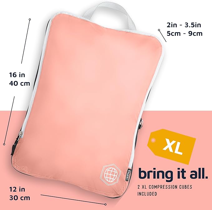 Large Compression Packing Cubes for Travel-Packing Cube Luggage Organizers 7 Piece Set for Checked Luggage-Ultralight, Expandable/Compression Bags by TRIPPED Travel Gear (Dusty Rose)