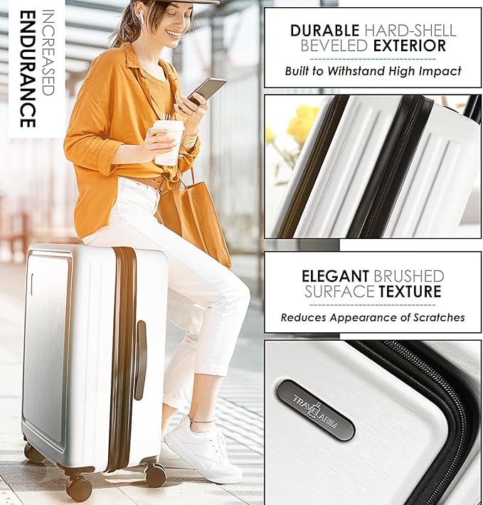 Hard Shell Luggage Sets with Spinner Wheels 4 Piece, Expandable Large Suitcases with TSA Lock, Travel Large Suitcase Set, White Luggage Set