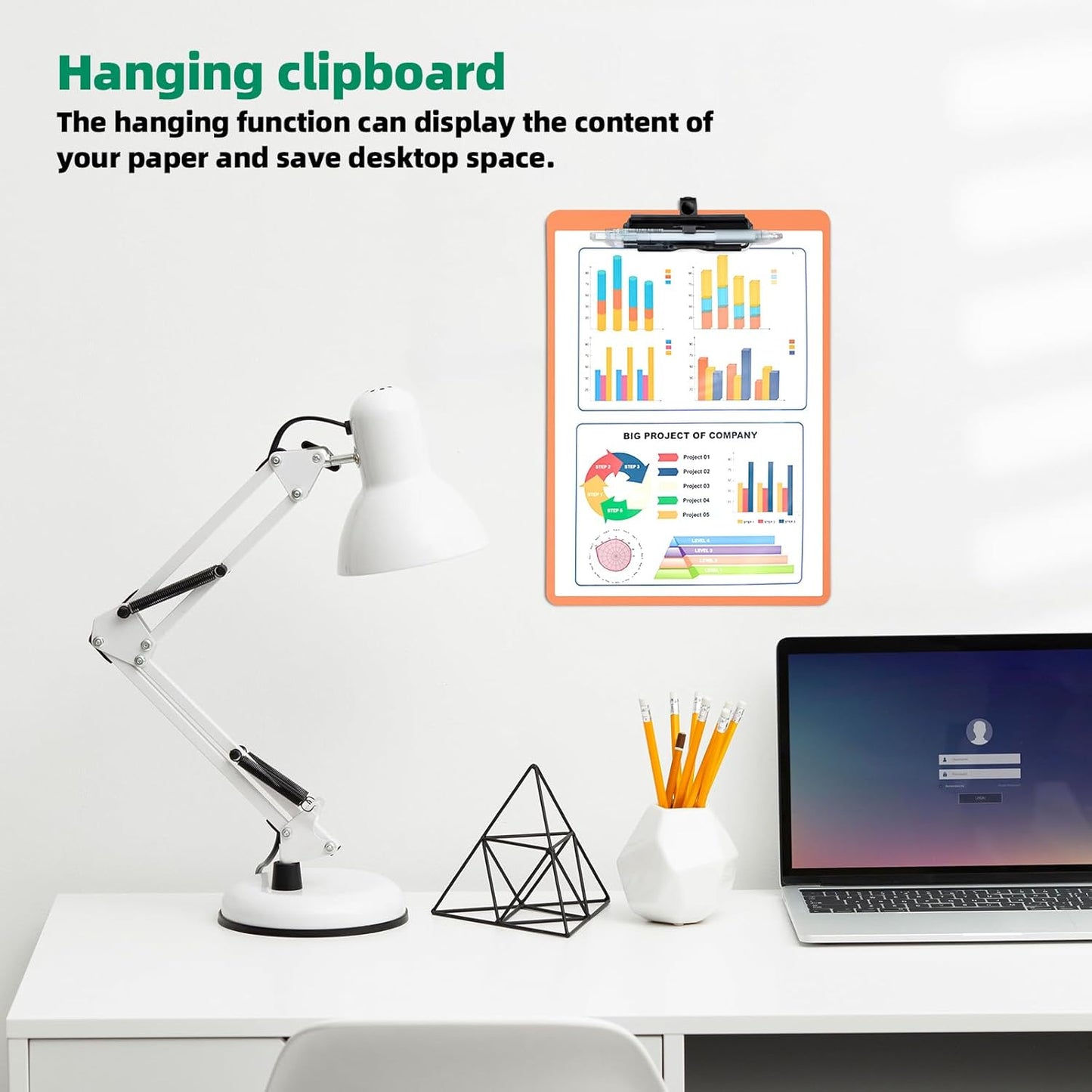 Clipboard with Pen Holder, Plastic Clipboard with Low Profile Metal Clip, Hanging Clipboards Holds 8.5x11 Inch Papers, Standard A4 Letter Size Clip Board for Office & School, Orange