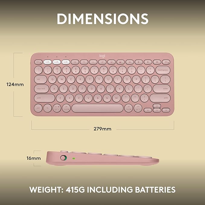 Logitech Pebble Keys 2 K380s, Multi-Device Bluetooth Wireless Keyboard with Customizable Shortcuts, Slim and Portable, Easy-Switch for Windows, macOS, iPadOS, Android, Chrome OS - Tonal Rose