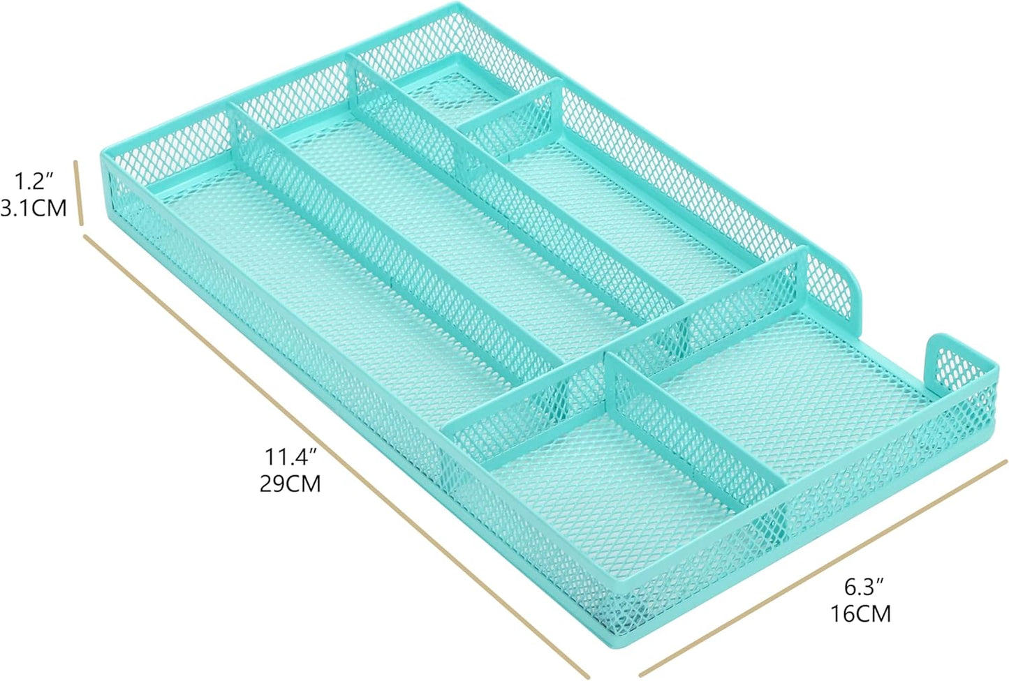 Annova Desk Drawer Organizer Tray for Office Organization - Metal Mesh - Storage Tray with Dividers for Pens, Desktop Accessories, Bathroom, Kitchen, Makeup and Office Supplies (Small, Turquoise)