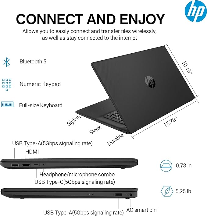 HP 17 Inch Laptop Computer, FHD IPS 17.3 Business Laptop PC, Intel Core i5, 64GB RAM, 1TB SSD+512GB Docking Set, Lifetime Microsoft Office, Windows 11 Pro, Long Battery Life, 10 Key Number Pad