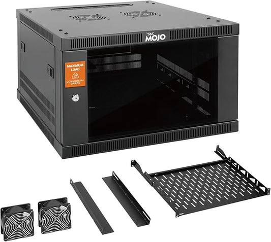Tecmojo 6U Wall Mount Rack Cabinet, Heavy-Duty 176 Lbs High Load Capacity, 19” Enclosed Server Network Rack with Glass Door, 23.6” Deep – Elite Collection