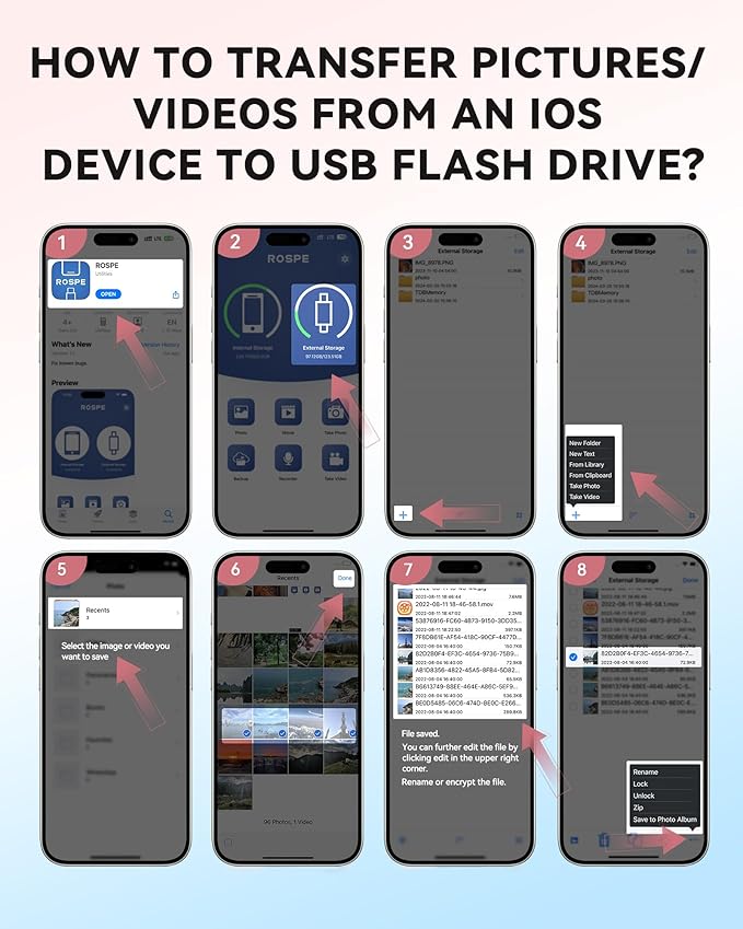 Apple MFi Certified 256GB Flash Drive for iPhone Thumb Drive Photo Stick, USB Memory Stick iPhone Flash Drive for Photos Videos, High Speed Jump Drive Compatible for iPhone/iPad/Android/PC (Pink)