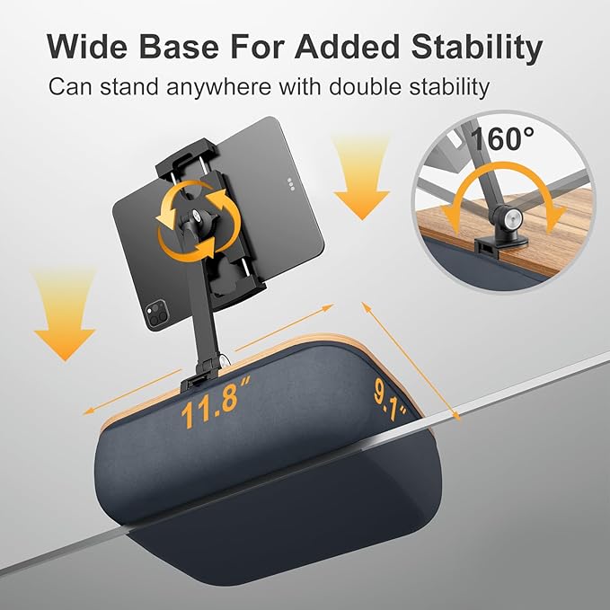 Lap Beanbag Cozy Kindle Pillow Stand for Bed with Adjustable Arm, 360° Tablet Holder, Fits 4.7"-13" Kindle, iPad, Phone, Lap Desk for Hands Free Reading in Bed, Couch, Sofa,Gray