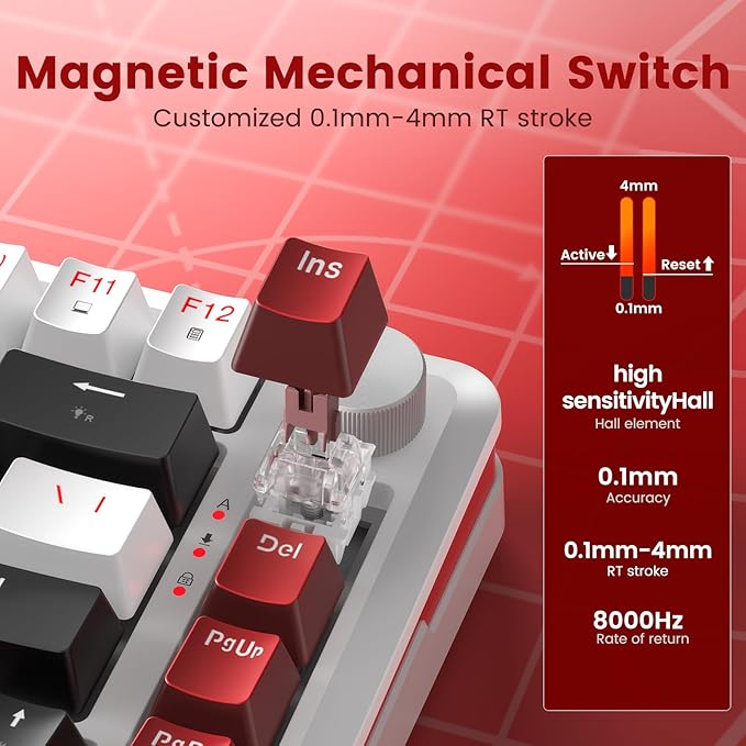 Redragon K721 Rapid Trigger Mechanical Keyboard, 8K Hz Gasket Mounted RGB 75％ Wired Gaming Keyboard with Volume Knob, Support Web & Client Driver, Magnetic Switch Fast Adjustable Actuation for PC MAC