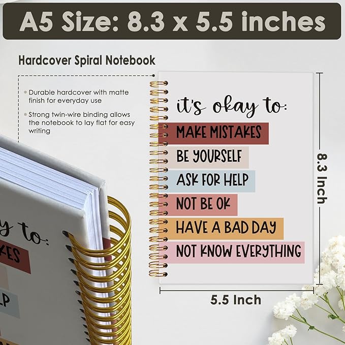 Wheatwin Mental Health Journal, Positive Affirmations Notebook, Inspirational Motivational Journal Therapy Psychology Hardcover Spiral Notebook Gifts for Student Kids Teen, 5.5x8.3