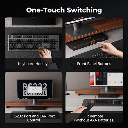 TESmart USB 3.0 HDMI KVM Switch 8 Port 4K@60Hz, 8X1 Rackmount KVM Enterprise-Grade EDID Emulator | Hotkey Switch | RS232 | LAN Port | IR Remote | IP Control | Auto Scan | with 8 Pcs 5ft KVM Cable