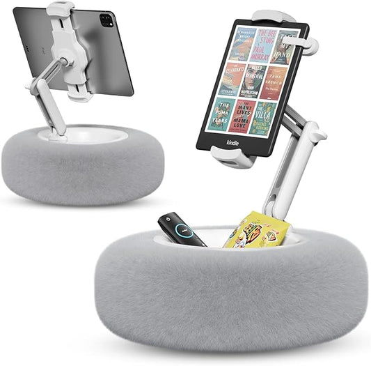 Tablet Pillow Stand for Reading, Adjustable Tablet Stand Phone Holder for Bed with Detachable Snack Bowl, Fits 4.7"-13" Kindle/Phones/Tablets, Watch Videos, Stream Media, Gray