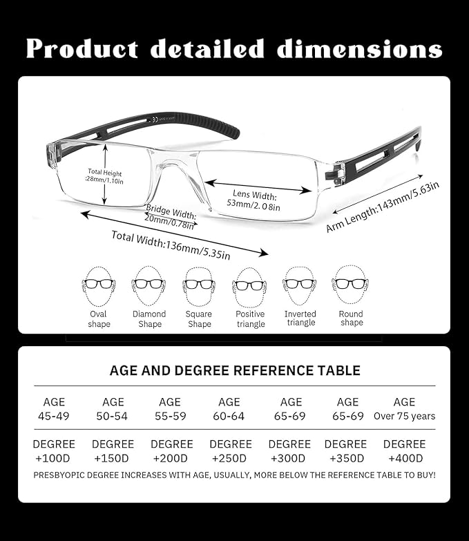 Viseng 3-in-1 Blue Light Reading Glasses & Sunglasses - Ultra-Light Rimless Readers for Men/Women, HD Vision Indoor/Outdoor + UV400 Protection (Frameless Design)+2.5