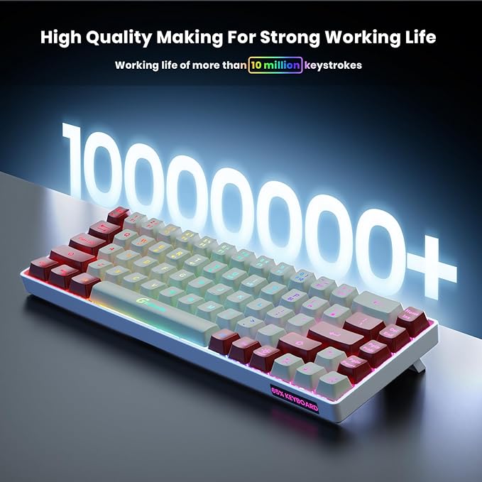 65% Wireless Gaming Keyboard: LED Backlit, 68 Keys, Ultra-Compact, Anti-ghosting, No-Conflict Wireless Keyboard for PC Laptop Windows Gamer(White-Red)