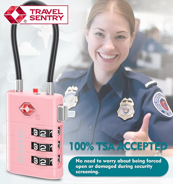 ANVIL TSA Approved Luggage Locks – High Security TSA008 Combination Travel Locks with Inspection Indicator for Suitcases and Backpacks. (4, Pink)