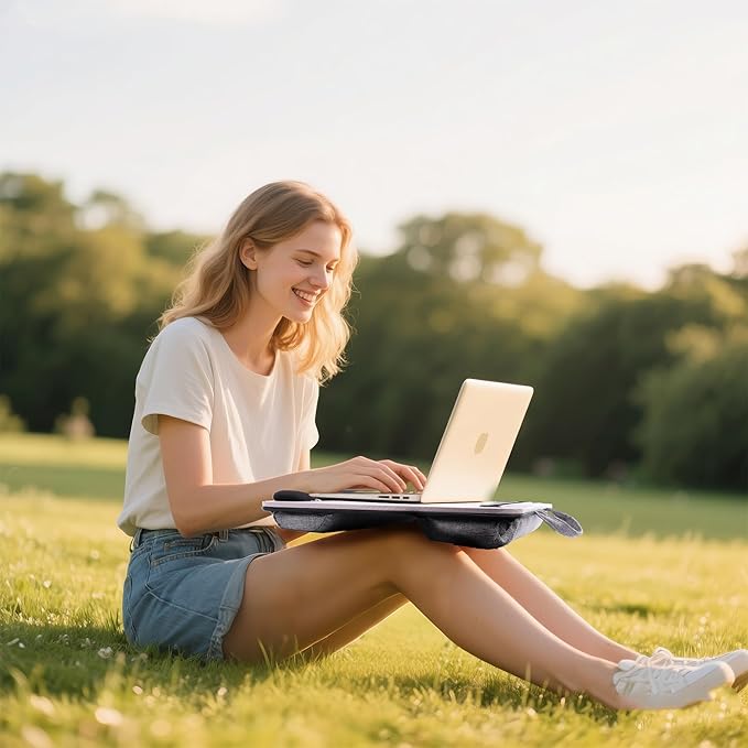 Lap Desk, Portable Lap Desks Fits Up to 16'' Laptop with Pillow Cushion Laptop Desk with Wrist Rest Lap Stand with Tablet or Phone Storage Slot for Bed Couch Carpet Home Office Livingroom (Pink)