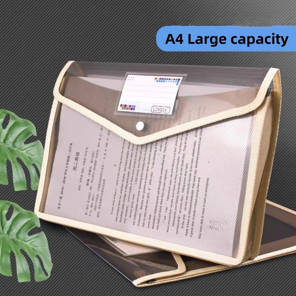 Plastic File Folders Envelope - Expanding File Wallet Organizer Documents Folder with Snap Closure and Pocket No Dividers, Large Capacity, Fit Letter/A4 Size - 5 Packs