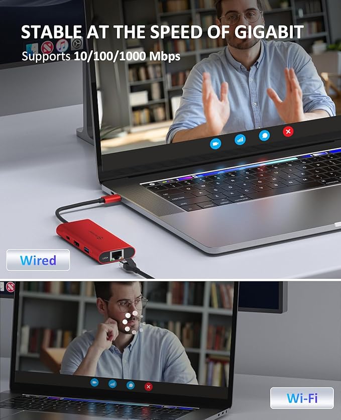 UtechSmart USB C Hub, Ethernet Multiport Adapter 6 in 1 USB C to HDMI Dock Compatible for MacBook Pro/Air, Chromebook, Dell XPS, HP and Type C Devices (Gigabit Ethernet 100W PD 4K HDMI USB 3.0) Red