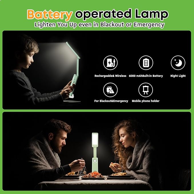 VAVOFO Cordless Desk Lamp, 6000mAh Battery Powered Desk Lamp, Foldable Desk Lamps, Three Color Temperatures, USB C Rechargeable, Ideal Cute Desk Accessory for Students and Home Offices