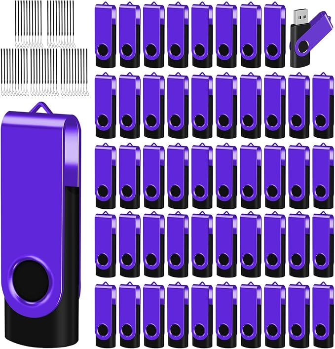 EASTBULL 2GB USB Flash Drive 50 Pack with Lanyards - USB 2.0 Jump Drive for Storage and Backup - Purple 50PCS