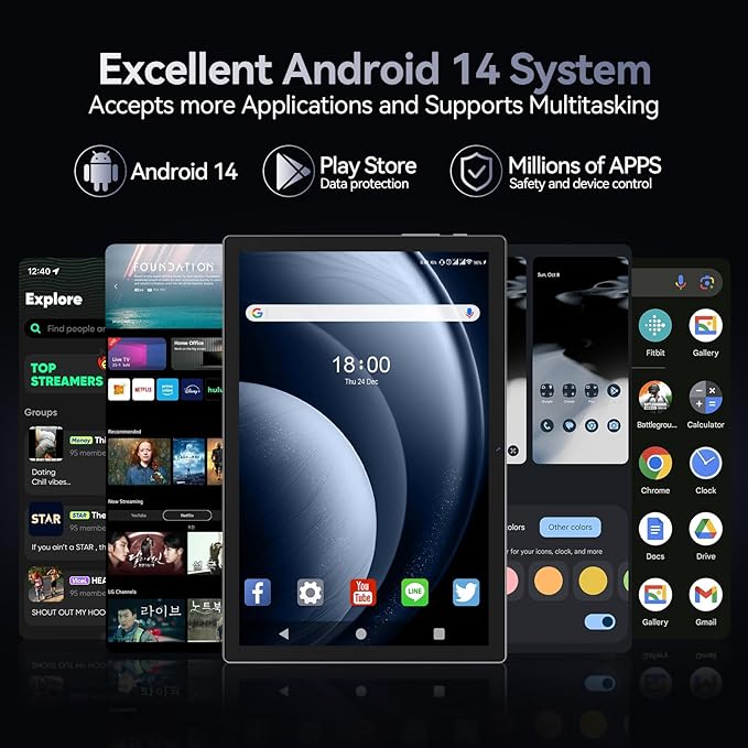 ANTEMPER Android Tablets 10 Inch, 5G WiFi Tablet Mit 8GB RAM+128GB ROM(1TB TF),2 in 1 Tablet with Keyboard Mouse Pen-Octa-Core2.0Ghz | 6000mAh | 1080FHD | 13MP Camera | WLAN GPS OTG Typ-c-Black