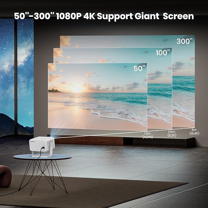 Projector [NetfIix Official/Auto Focus/360° Rotatable Stand] 4K Projector with Wifi and Bluetooth 1080P Native, One-Click Use Built-in NetfIix/YouTube/PrimeVideo/D+, Smart Home Outdoor Projector Gery