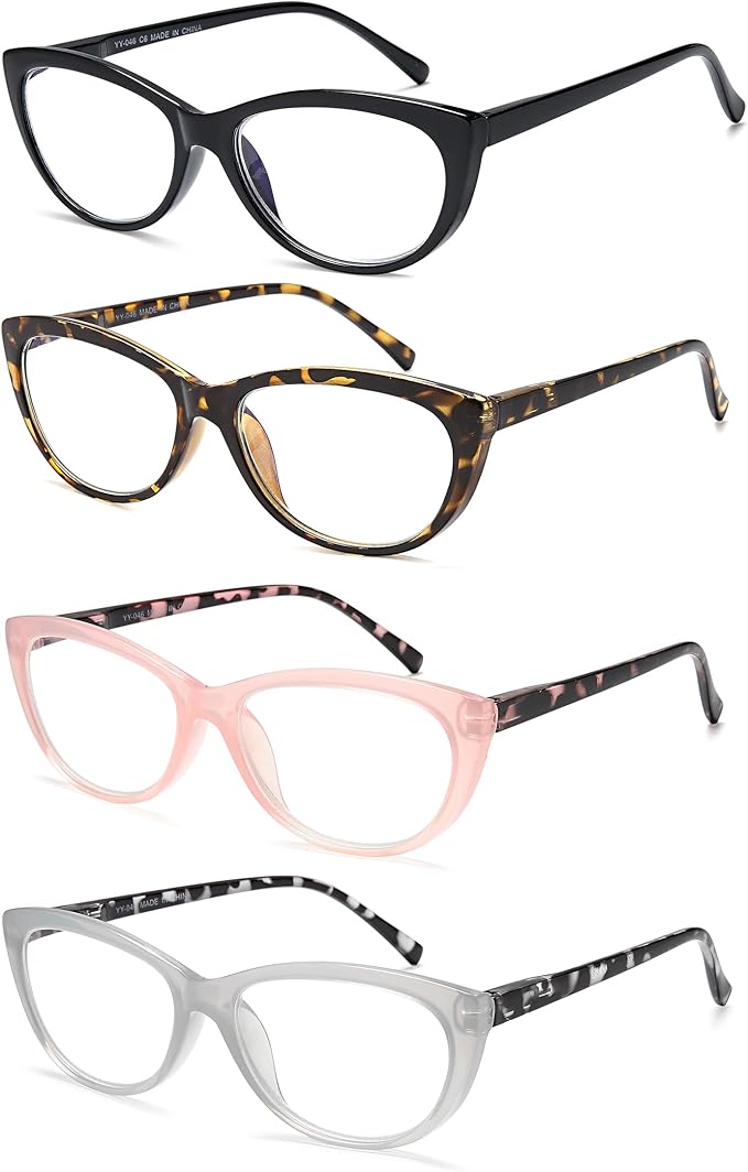 EYEURL 4 Pack Cat Eye Reading Glasses for Women, Blue Light Blocking Readers Lightweight Spring Hinge Anti Eyestrain UV Fashion Eyeglasses +3.50