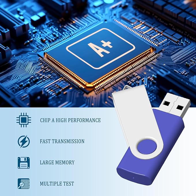 4GB USB Flash Drive 10 Pack JBOS 4 GB USB Drives Memory Stick Swivel Thumb Drives Gig Stick USB2.0 Pen Drive, 4 Gig UBS Flash Drive, Jump Drive, USB Stic - Blue - Label Sheet Included