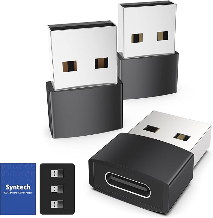 Syntech USB C Female to USB Male Adapter Pack of 3, Type C to USB A Converter Compatible with iPhone 17/16/15/14/13 Pro Max iPad Air 7 6 Apple Watch Series 10/9/8 AirPods 3 Samsung Galaxy etc, Black