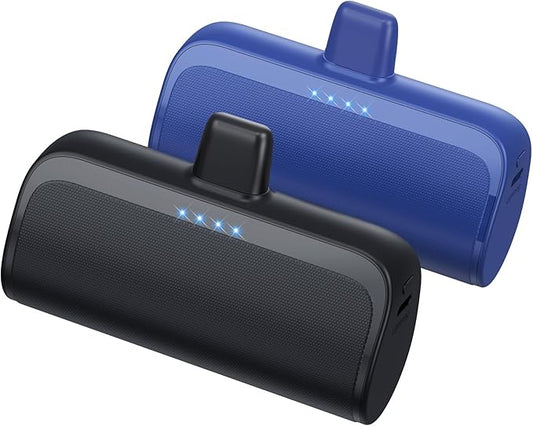 [2 Pack]Mini Portable Charger for iPhone,5200mAh Ultra-Compact Fast Charging Power Bank Cordless Cute Small Battery Pack Compatible with iPhone 14/14 Pro Max/13/13 Pro/12/11/XR/8/7/6(Black+Blue)