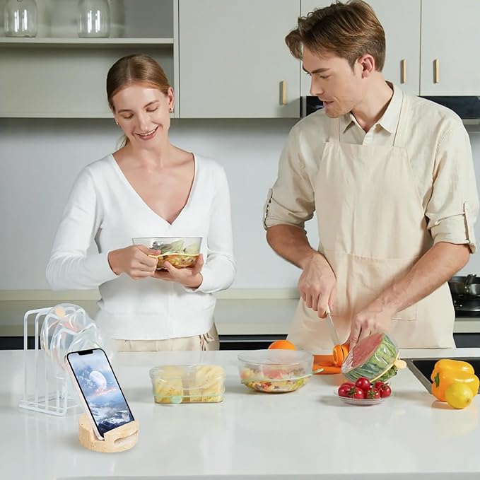 Luxury Marble Cell Marble Phone Stand with Sound, Phone Holder for Cellphone Tablet On Office Desk,Kitchen,Countertop, Nightstand,Round, Beige Travertine