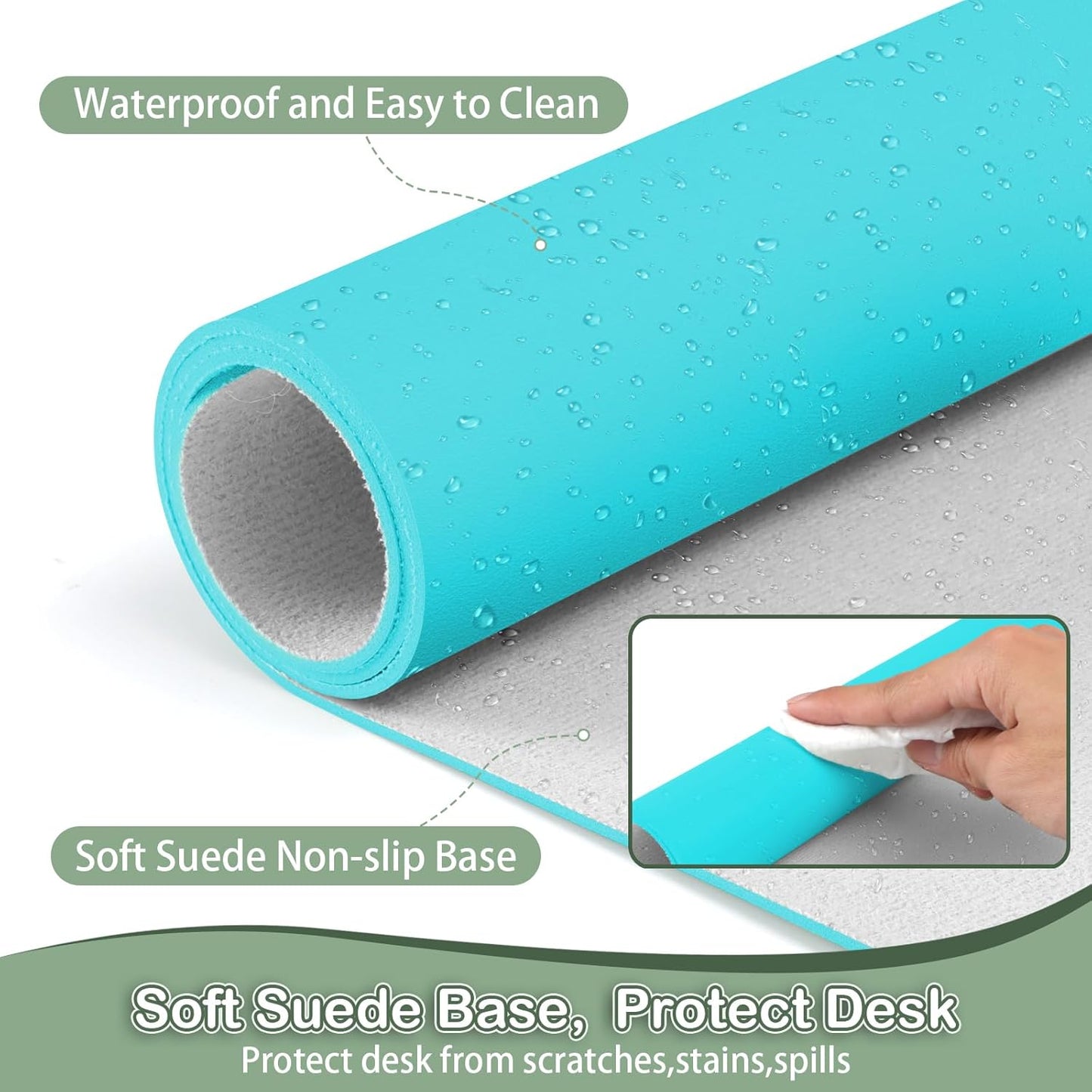 Boutilon Leather Desk Pad Protector,Non-Slip Mouse Pad,Laptop Desk Pad,Office Mouse Mat,Waterproof Leather Desk Blotter,Desk Writing Pad for Office and Home (XL-Bright Blue,35.4"x 15.7")