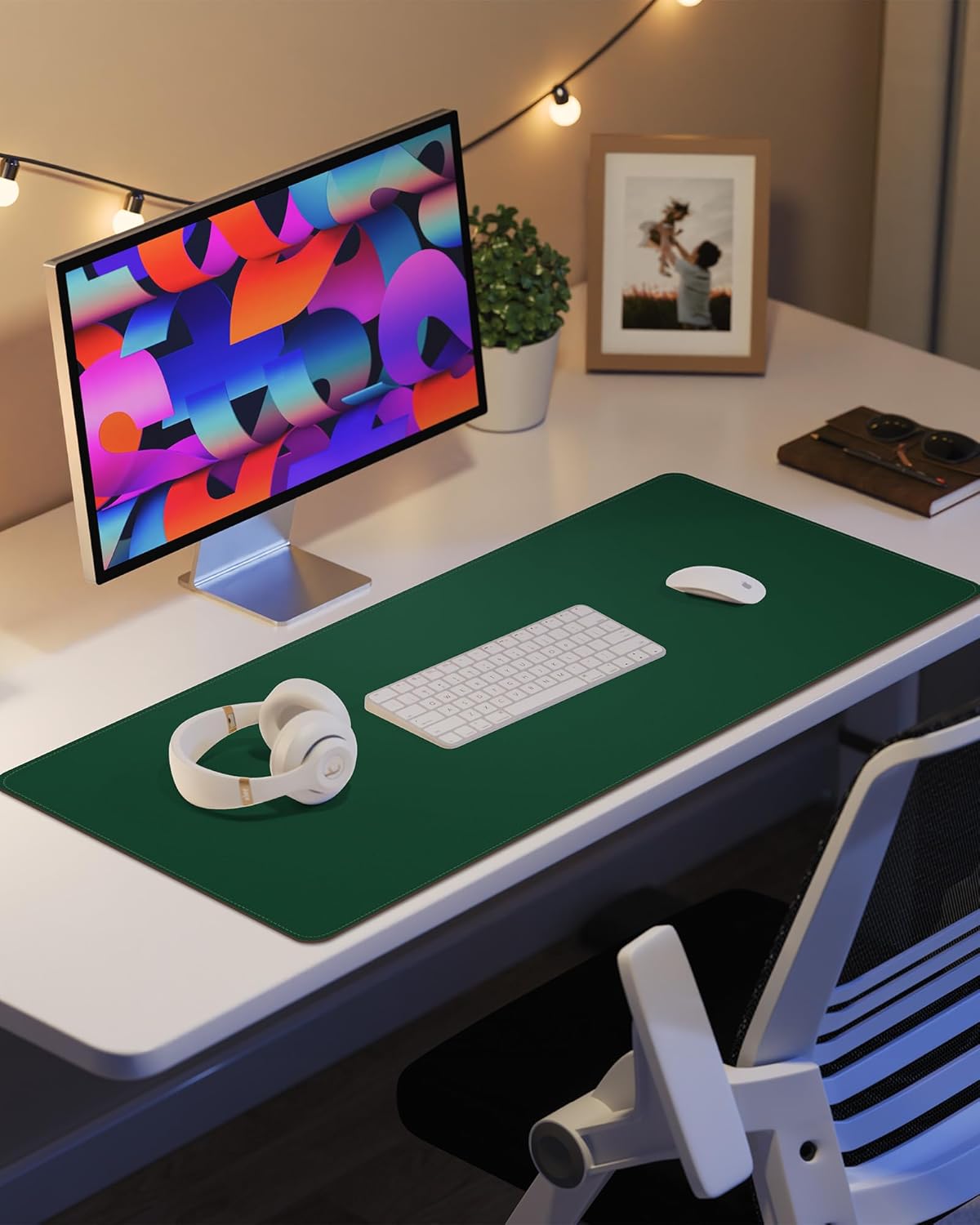 Leather Desk Pad Protector,Desk Mat,Large Mouse Pad, Non-Slip Desk Pad, Waterproof PU Leather Desk Blotter Mat, Desk Cover for Office and Home (Green, 36" x 17")