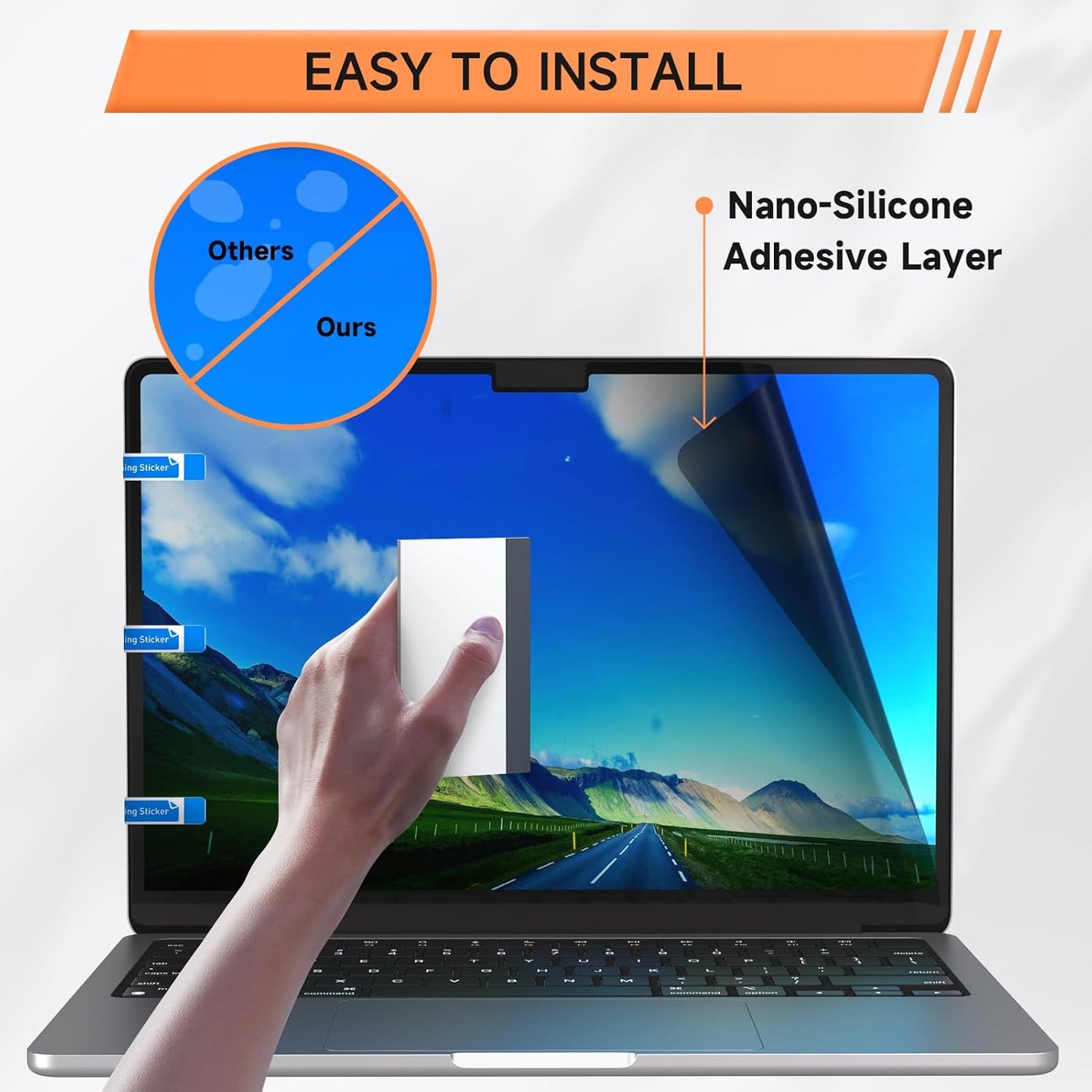 Privacy Screen for MacBook Pro 16 Inch (2021-2024, M1, M2, M3, M4, Pro, Max), Anti Glare Blue Light Filter, Nano No Glue Anti Spy Black Protector for Mac Pro 16In Laptop