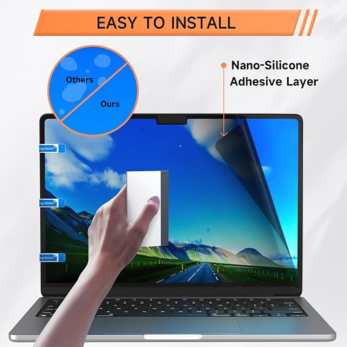 Mamol 360° Privacy Screen for Macbook Air 15 Inch (2023-2025, M2, M3, M4), Anti Glare Blue Light Filter, Nano No Glue Anti Spy Black Protector for Mac Air 15.3In Laptop