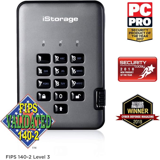 iStorage diskAshur PRO2 SSD 128GB |Secure Solid State Drive | FIPS Level 3 certified | Password protected | Dust/Water-Resistant | Hardware encryption