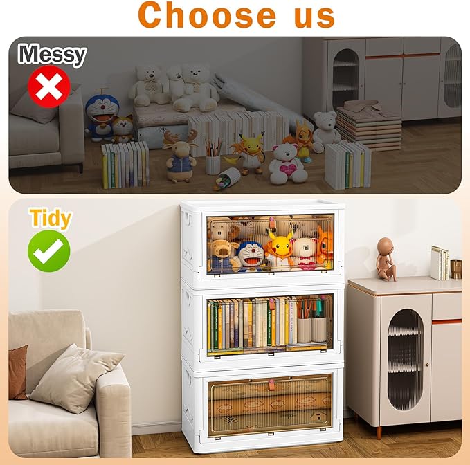 3 Tier Storage Bins with Lids 103QT - Stackable Storage Containers with Wheels, Folding Storage Boxes, Stackable Storage Bins, Closet Organizers and Storage for Living Room,Office