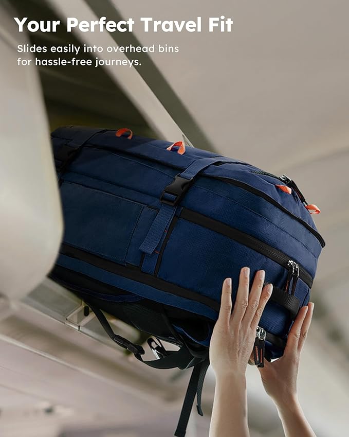 Tolaccea Travel Laptop Backpack, TSA Flight Approved Carry On Travel Duffel Backpack, Dual Laptop Storage for 17.3" and 15.6" Laptop, Large Luggage Backpack 40-45L Expandable for Men Women (Navy Blue)