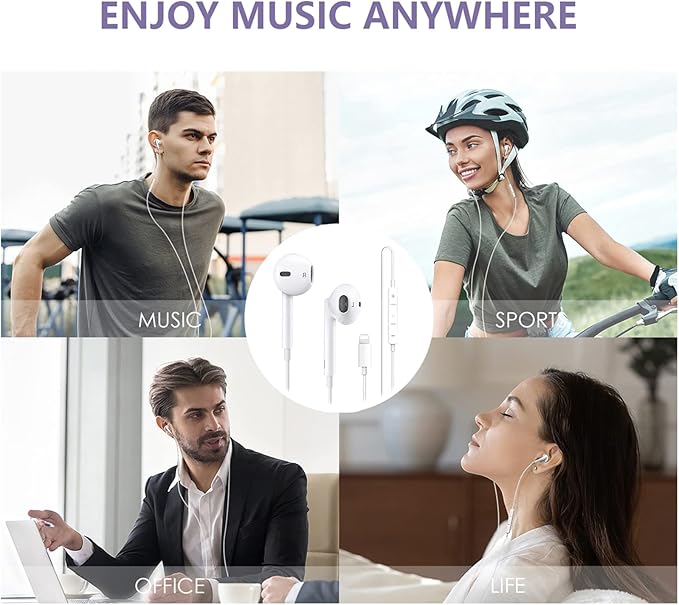 2 Packs iPhone Headphones Earbuds with Lightning Connector(Built-in Mic & Volume Control)[MFi Certified] Headphones support for iPhone 14/13/12/SE/11/XR/XS/X/7/7Plus/8/8Plus Support All iOS System