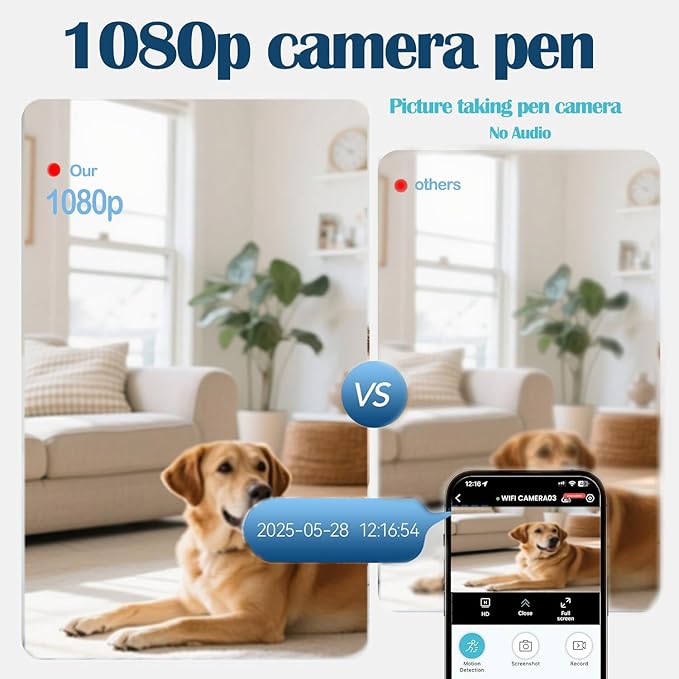 1080P Camera Pen Portable Security Pen Cam 32G Memory Card Wireless Body Photo Cam with 250mAh Battery for Indoor and Outdoor(No Audio)