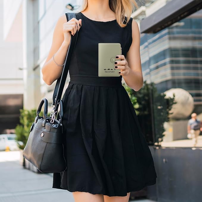 DOB SECHS Passport Holder Wallet for Women, Leather RFID Blocking Passport Cover Credit Cards Case Women Travel Accessories Organizer Pouch Bag with ID Window+Zippered Cash Pocket+SIM Slots, Green