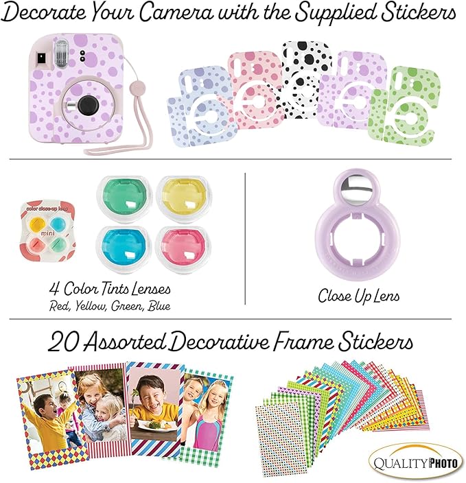 Fujifilm Instax Mini 12 Instant Camera + 60 Photo Prints + Accessories, Lilac Purple