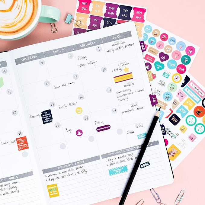 Ospelelf Planner Stickers, 5 Sheets Calendar Stickers Pack, Inspirational Motivational Quotes Festivals Label Sticker, for Decorating Organizers Scrapbooks Laptops Cups