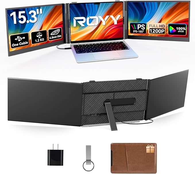 15.3" Laptop Screen Extender Portable, One Cable Connection Triple Laptop Monitor FHD 1080P IPS, Ultra Thin Dual Monitor for 13-17" Laptops, Plug&Play Compatiable with Win/Mac/Chrome/Android/Switch