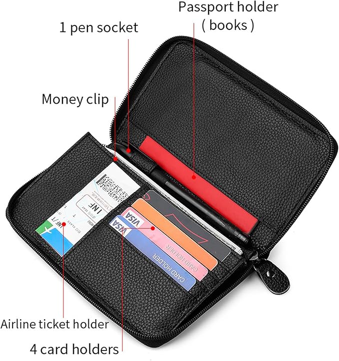 Genuine Leather Travel Passport Wallet RFID Blocking Zip-Around Passport Holder (Coffee)