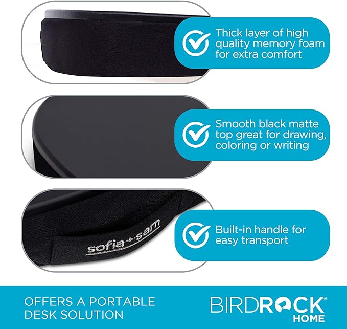 BIRDROCK HOME Oversized Lap Desk with Memory Foam Cushion, Wrist Rest, Portable Tray for Bed, Couch, Sofa, Recliner, Writing, Study, Compact Lapdesk, Ideal for WFH, Matte Black, Fits Laptops Up to 17"