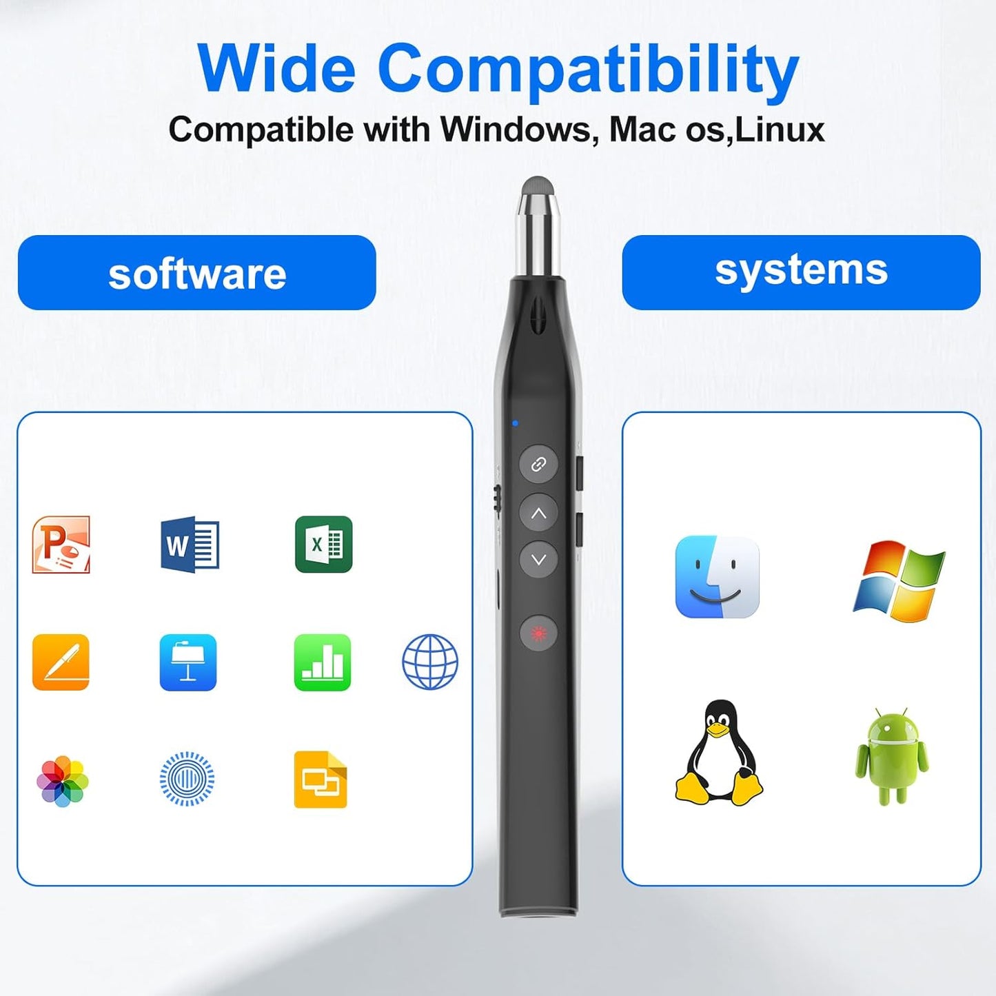 Presentation Clicker Telescopic Pointer: Powerpoint Remote Wireless Presenter Red Laser Stylus Pen for Touch Screen, Google Slide Smart Board Retractable Stick for Mac Computer (Rechargeable)