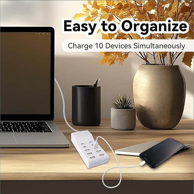 USB Charging Station, 10 Ports Family-Sized USB C Charger Block,USB Power Strip for Smart Phone Tablet Laptop Computer（2 Pcs）