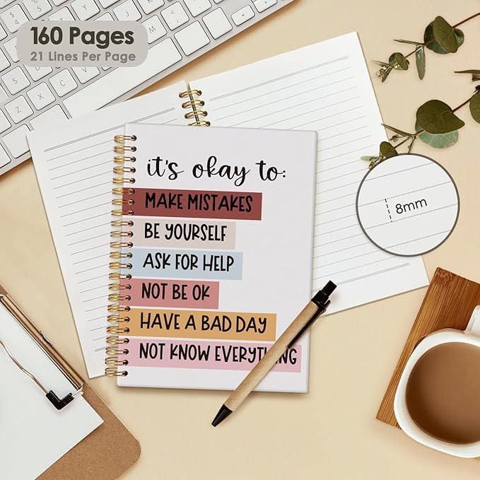 Wheatwin Mental Health Journal, Positive Affirmations Notebook, Inspirational Motivational Journal Therapy Psychology Hardcover Spiral Notebook Gifts for Student Kids Teen, 5.5x8.3