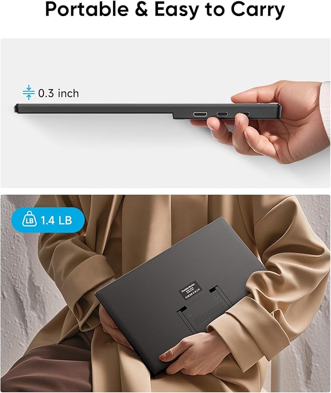 Portable Monitor, 15.6" FHD 1080P Travel Portable Monitor for Laptop, Ultra-Slim External Screen with Kickstand, Screen Extender for Laptop PC Mac Phone PS4/5 Xbox Switch