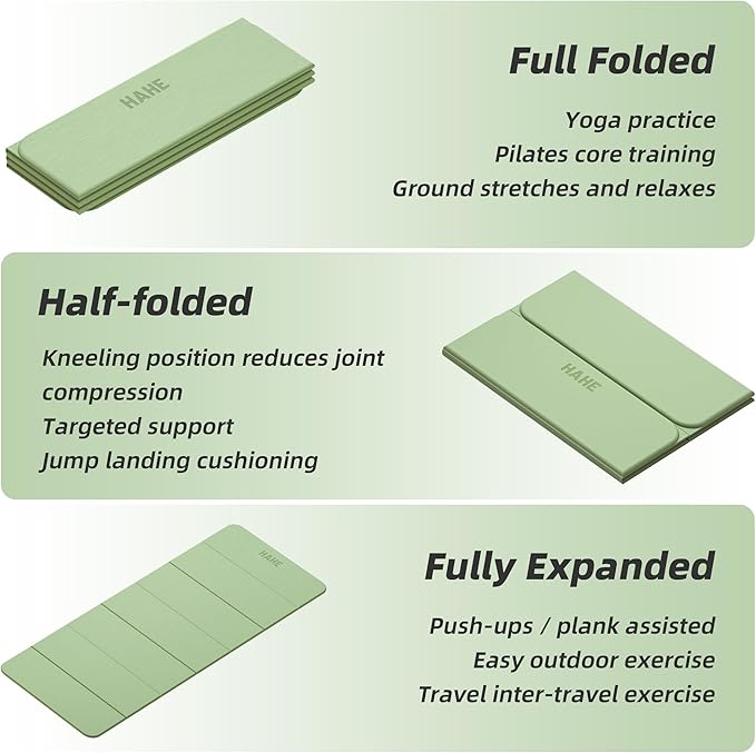 Foldable Yoga Mat, 74"Lx32"Wx1/3"Thick, Folding Exercise Mat, Non-slip Wide Pilates Mats for Home Workout/Travel, Portable Yoga Mat Thick for Yoga/Pilates/Camping/Floor Exercises